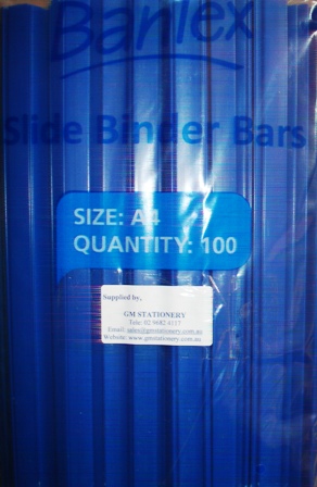 Bantex 2249-01 A4 10mm Blue Slide Binding Bar Box 100